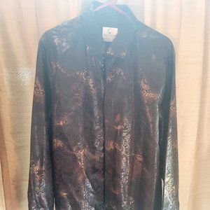 Suslo Couture Luxury Men's Long Sleeved Shirt Gold/Brown Size 3XL